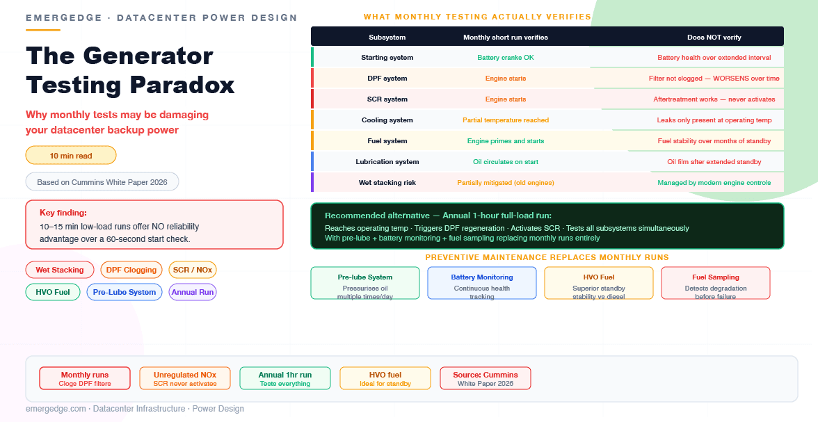 The Generator Testing Paradox — Why Monthly Tests May Be Damaging Your Datacenter Backup Power