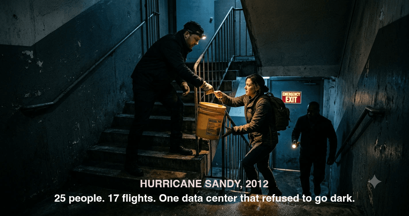 The Diesel Bucket Brigade — How 25 People Carried a Data Center Through Hurricane Sandy, One Flight of Stairs at a Time