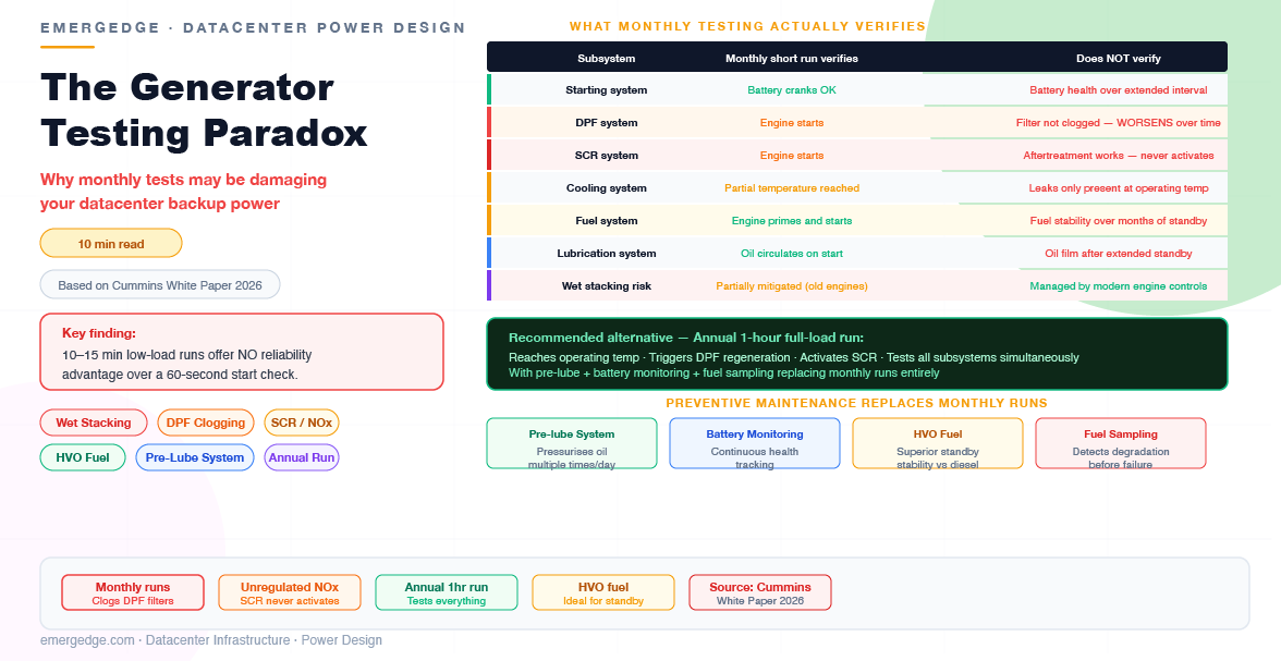 The Generator Testing Paradox — Why Monthly Tests May Be Damaging Your Datacenter Backup Power